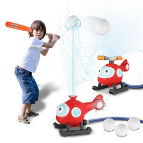 2 In 1 Water Sprinkler Baseball Helicopter Toy for Kids 360°Rotating Water Tee Ball Set for Backyard Lawn Pool Party Outdoor Summer Game for 3+ Years