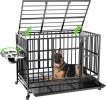 48" Heavy Duty Dog Crate with Wheels/Unique Air Lift Rod / 360° & Adjustable 2 Bowls/Removable Dog Cage