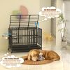 43" Heavy Duty Dog Crate with Unique Air Lift Rod/Wheels/ 360° & Adjustable 2 Bowls, Extra Medium Dog Crate