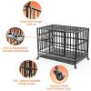48" Heavy Duty Dog Crate with Wheels/Unique Air Lift Rod / 360° & Adjustable 2 Bowls/Removable Dog Cage
